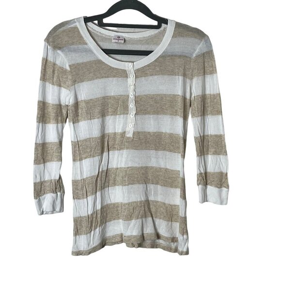 Adriano Goldschmeid‎ ¾ Sleeve Striped Knit Top Popover Brown White Med - Picture 1 of 9